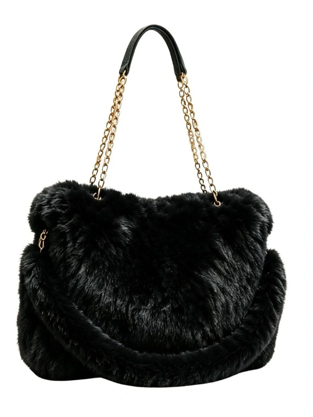 NEW RELEASE! Black Faux Fur Shoulder Bag with Gold Chain